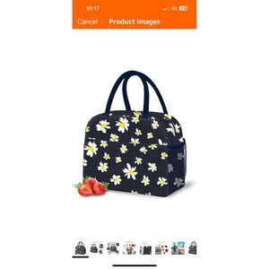 Flower Lunch Box. Daisy, Blue With White And Yellow Flowers. Insulated